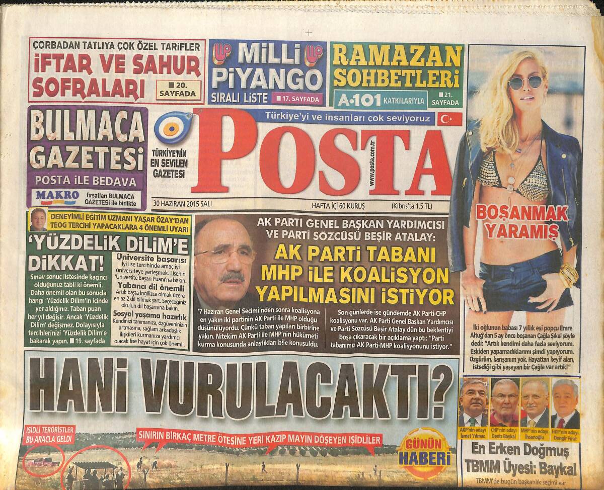 Posta Gazetesi 30 Haziran 2015 - Fatih Ürek ''İç Çamaşırlarım Artık Bol Geliyor'' GZ159726 - 1