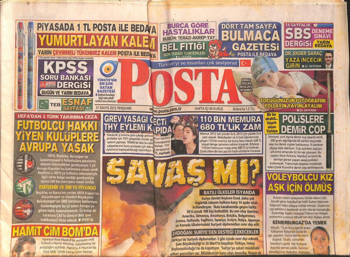 Posta Gazetesi 31 Mayıs 2012 - Hamit Altıntop Galatasaray'da - İtalyan Voleybolcu Kız Aşk İçin Ölmüş GZ158460 - 1