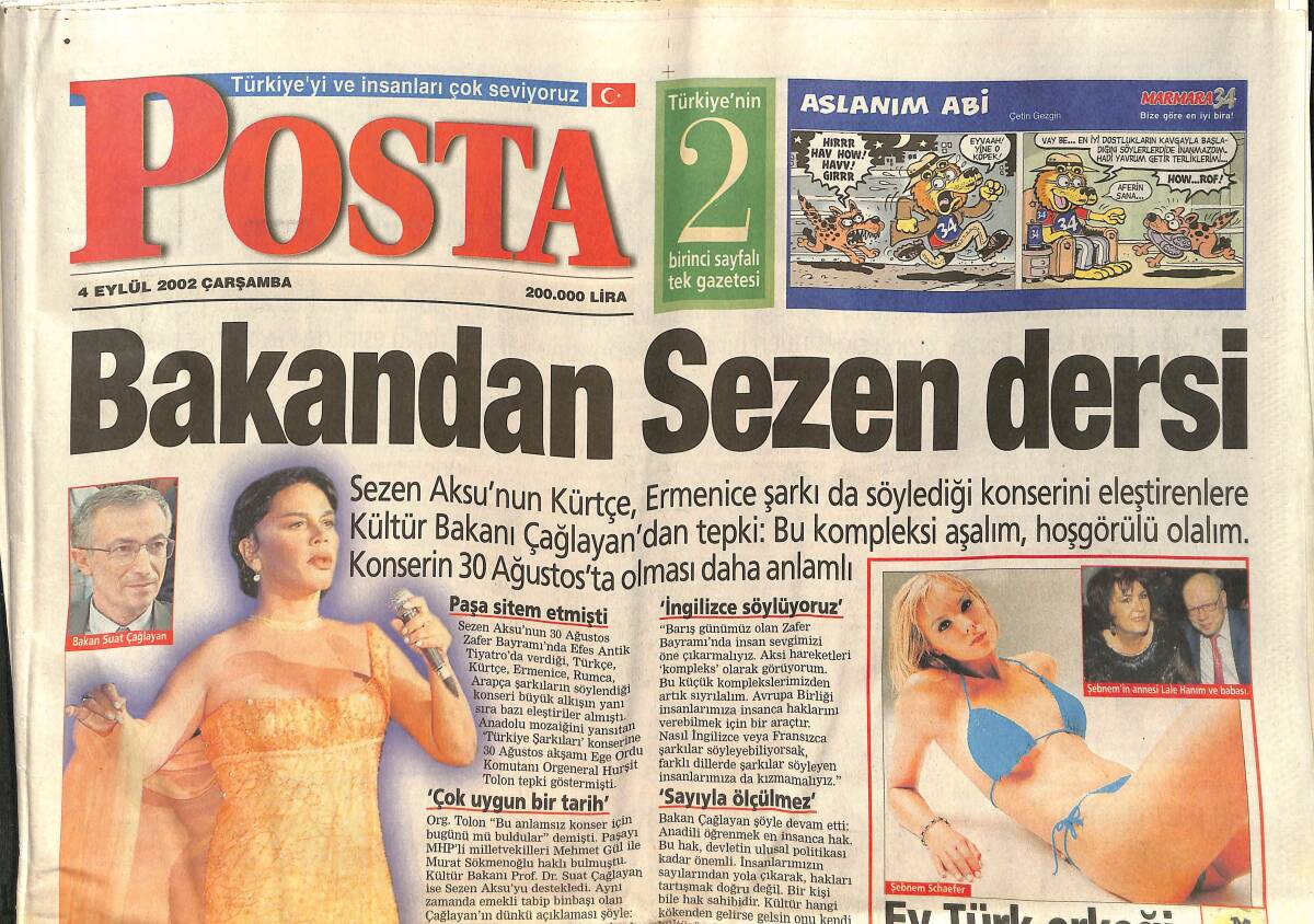 Posta Gazetesi 4 Eylül 2002 - Bakandan Sezen Dersi - Bülent Abla'nın Eski Eşi Evlendi GZ157282 - 1