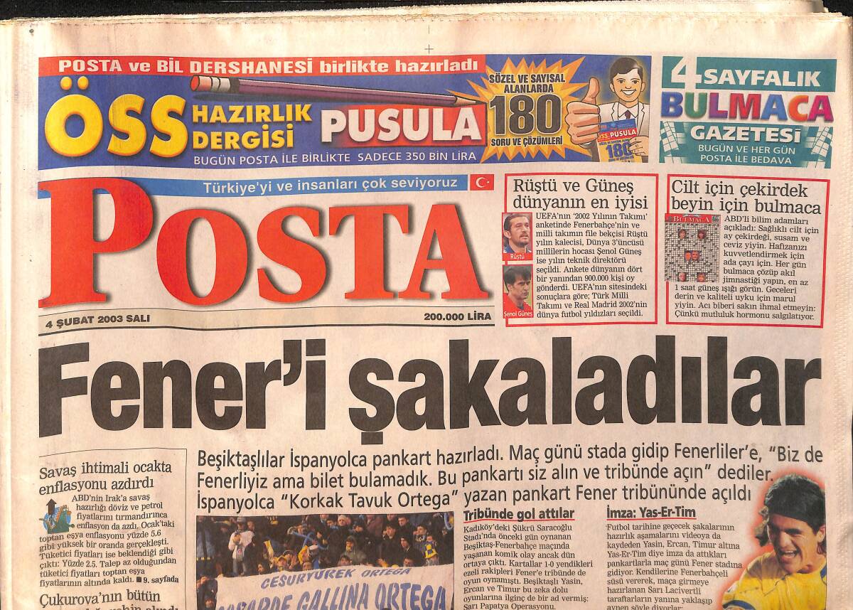 Posta Gazetesi 4 Şubat 2003 - Ebru Gündeş'e Eski Sevgiliden Trilyonluk Haciz - Karadeniz'de Fırtına Gemi Batırdı : 8 Ölü GZ157247 - 1