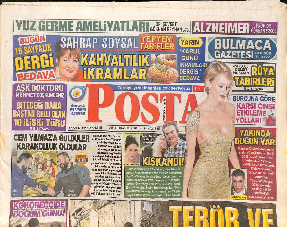 Posta Gazetesi 5 Aralık 2015 - Cem Yılmaz'a Güldüler Karakolluk Oldular - Can Bonomo Didem Soydan Yakında Düğün Var! GZ138663 - 1