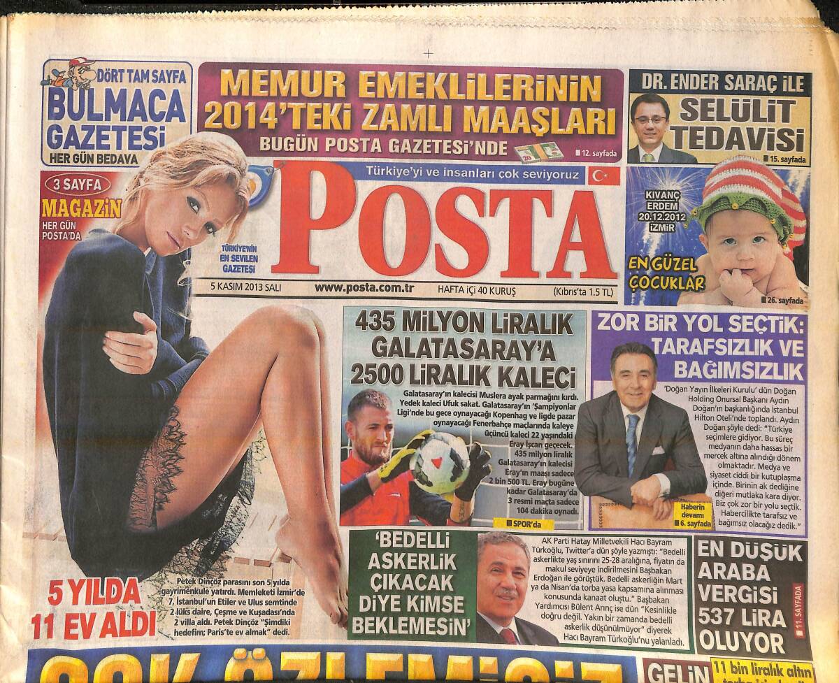 Posta Gazetesi 5 Kasım 2013 - Petek Dinçöz 5 Yılda 11 Ev Aldı - Mustafa Sarıgül Besmele İle Başladı! GZ138669 - 1