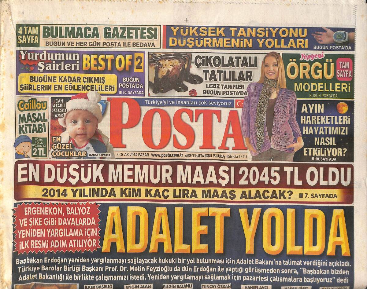 Posta Gazetesi 5 Ocak 2014 - Başbakan Erdoğan: Cemaatten Islak İmzalı Mektup Geldi! - Eda Taşpınar Küçük Bir Ev Kazası! GZ138674 - 1