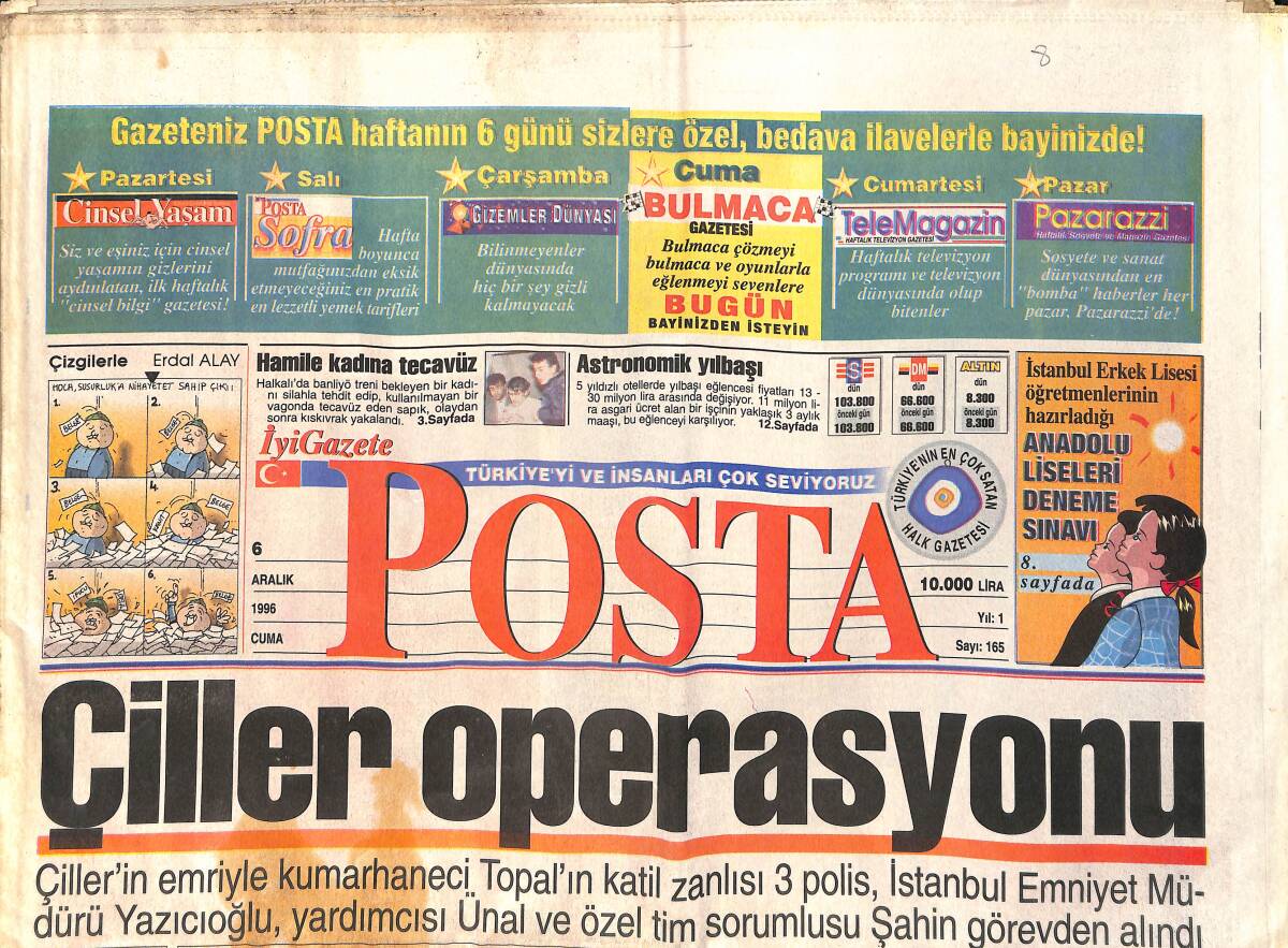 Posta Gazetesi 6 Aralık 1996 - Harika Avcı'ya Sıkı Koruma - Madonna Rekor Kırdı GZ2457 - 1