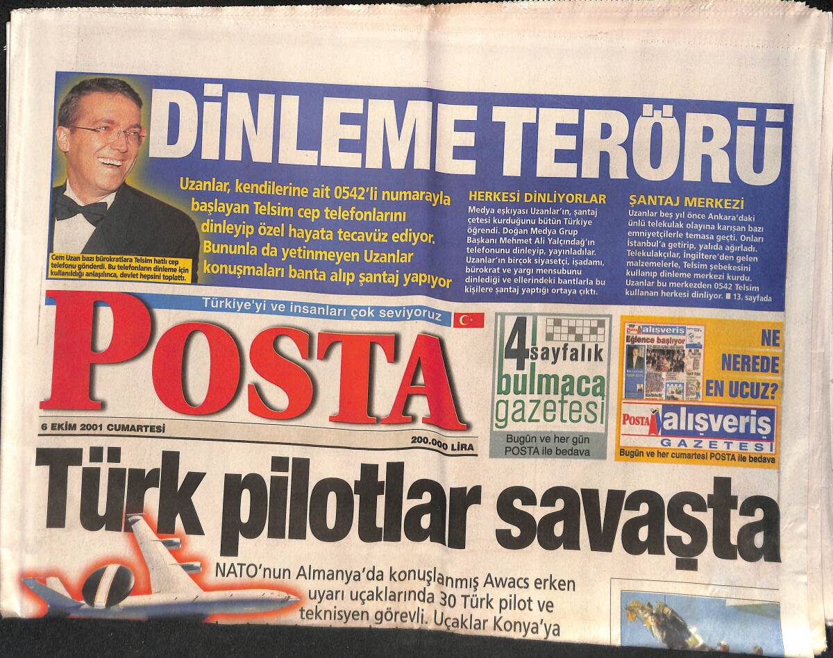 Posta Gazetesi 6 Ekim 2001 - Türk Pilotlar Savaşta - Aslan Doğru Yolda - Türkan Şoray Sağlığına Dikkat Ediyor GZ134737 - 1