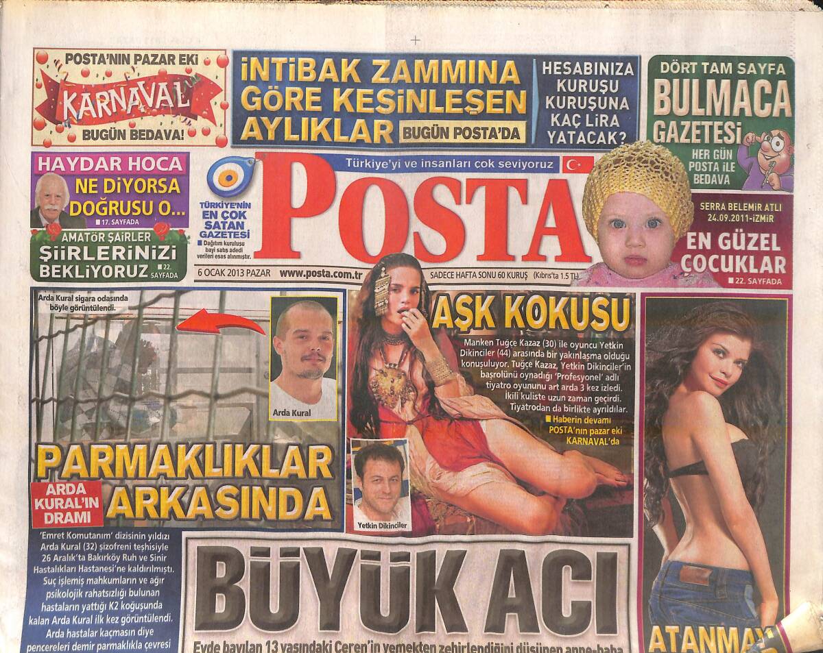 Posta Gazetesi 6 Ocak 2013 - Yetkin Dikinciler Tuğçe Kazaz Aşk Kokusu! - Arda Kural Parmaklıklar Ardında! GZ138667 - 1