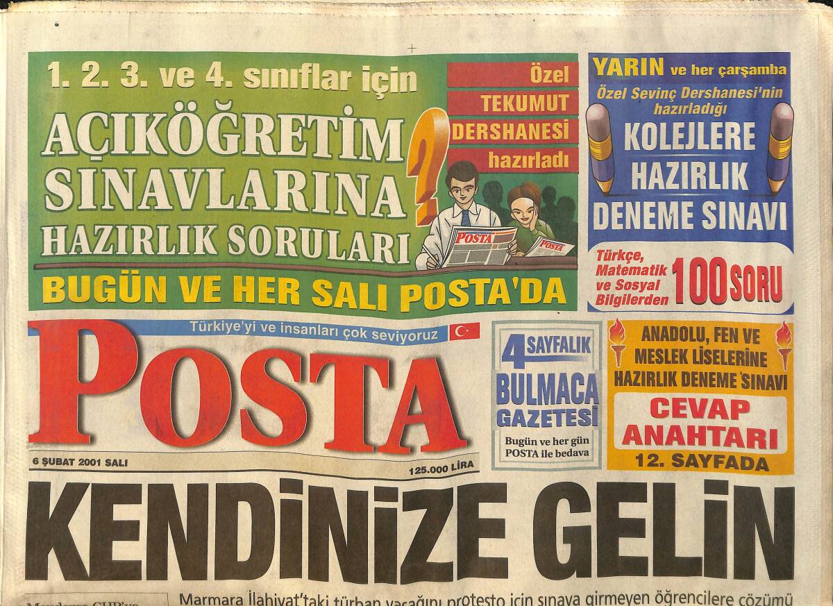 Posta Gazetesi 6 Şubat 2001 - Sibel Can Okul İçin Ev Satıyor - Hagi'ye Acı Hediye GZ157480 - 1