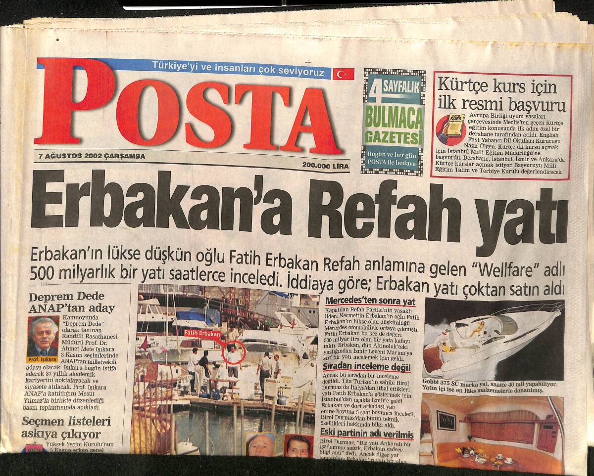 Posta Gazetesi 7 Ağustos 2002 - Erbakan'a Refah Yatı - Japon Kadınlar İlhan'a Geliyor GZ157316 - 1