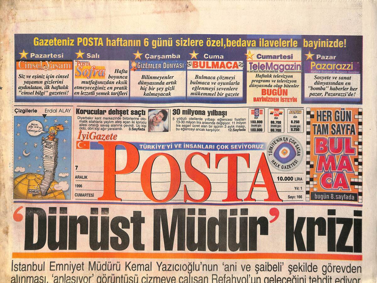 Posta Gazetesi 7 Aralık 1996 - Hülya Avşar Doymak Bilmiyor - Ajda Pekkan Günah Çıkarttı GZ2546 - 1