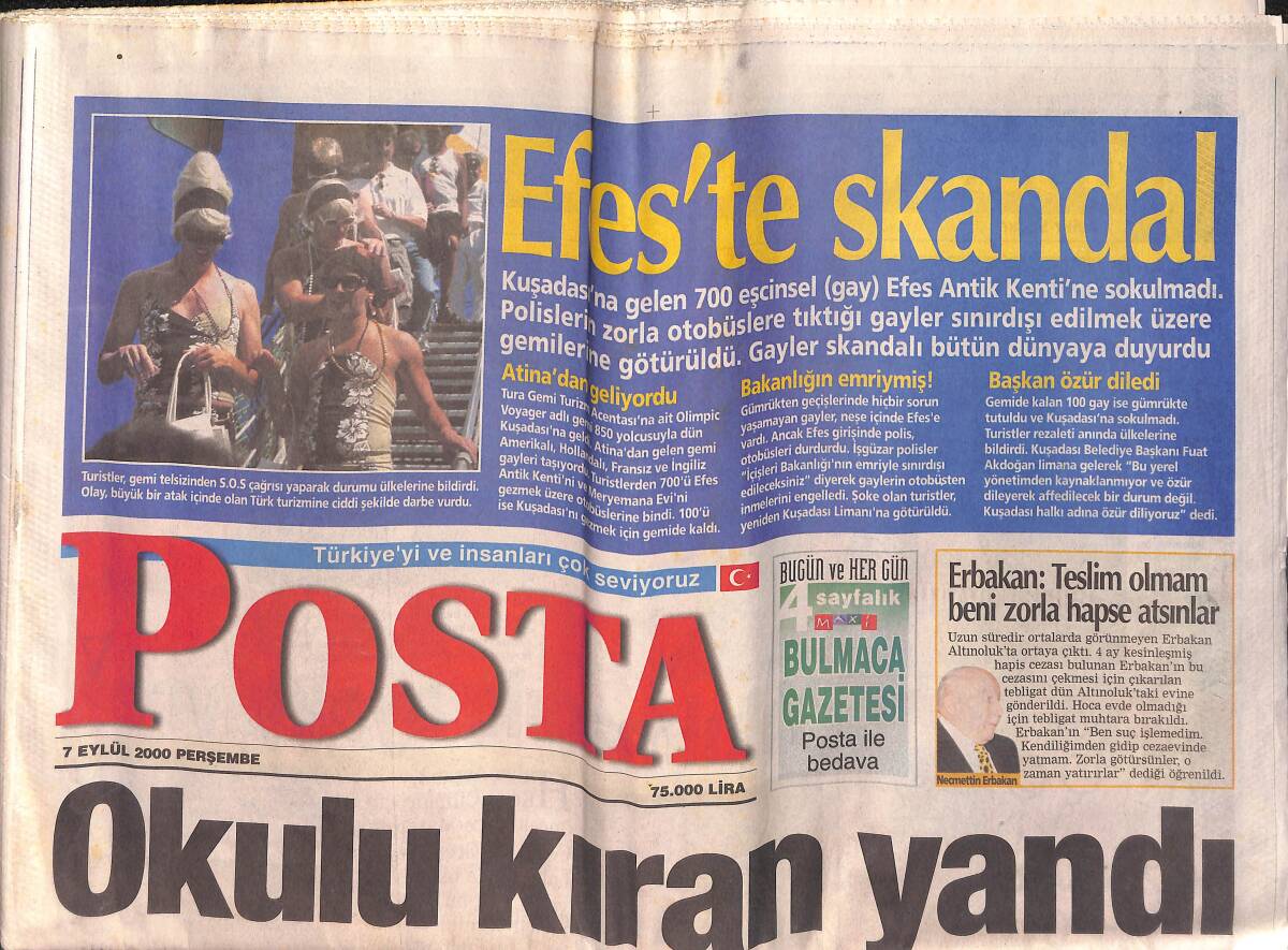 Posta Gazetesi 7 Eylül 2000 - Efes'te Skandal - İbo'dan Gazeteciye Tekme Tokat Dayak - Şarkıcı Sibel Can ABD Vatandaşı Oluyor GZ157189 - 1