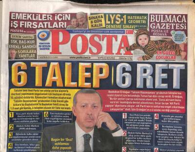 Posta Gazetesi 7 Haziran 2013 - Sezen Aksudan Başbakan Erdoğana Mesaj Özür Dilemek Erdemdir GZ106297 - 1