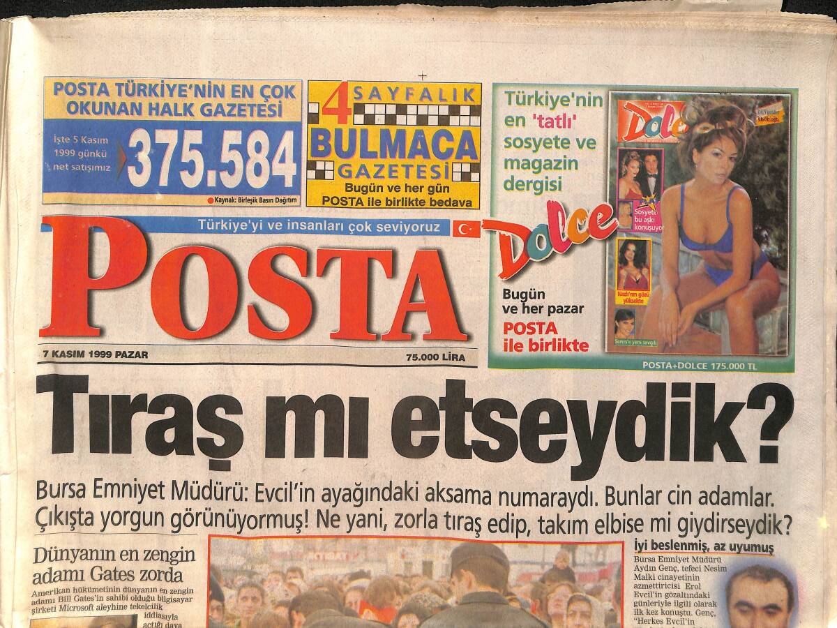 Posta Gazetesi 7 Kasım 1999 - Beyazıt Öztürk'ün Gizli Aşkı İpek Tanrıyar - Ay Yıldızlı Voleybolcularımız Olimpiyatlarda Finale Yükseldi GZ158111 - 1