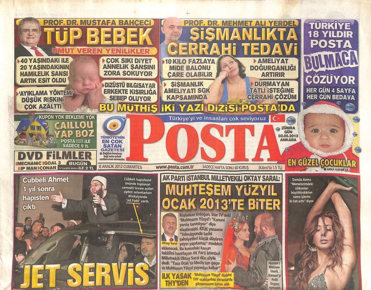 Posta Gazetesi 8 Aralık 2012 - Cübbeli Ahmet 1 Yıl Sonra Hapisten Çıktı - Afgan Kızına 147 Bin Dolar GZ136751 - 1