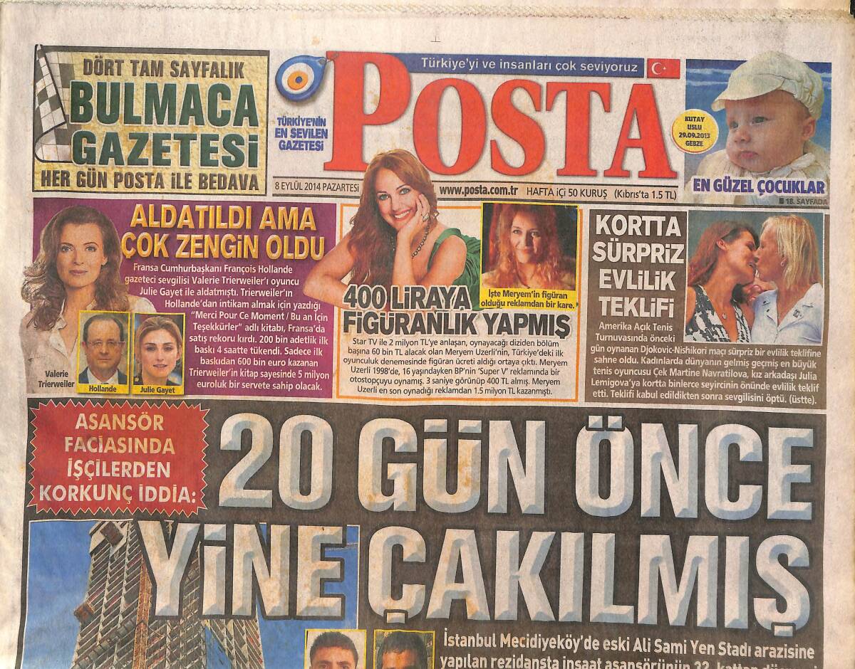 Posta Gazetesi 8 Eylül 2014 - Meryem Üzerli 400 Liraya Figuranlık Yapmış - Melo'nun Başı Dertte - Köpekle Evlendirildi GZ136744 - 1