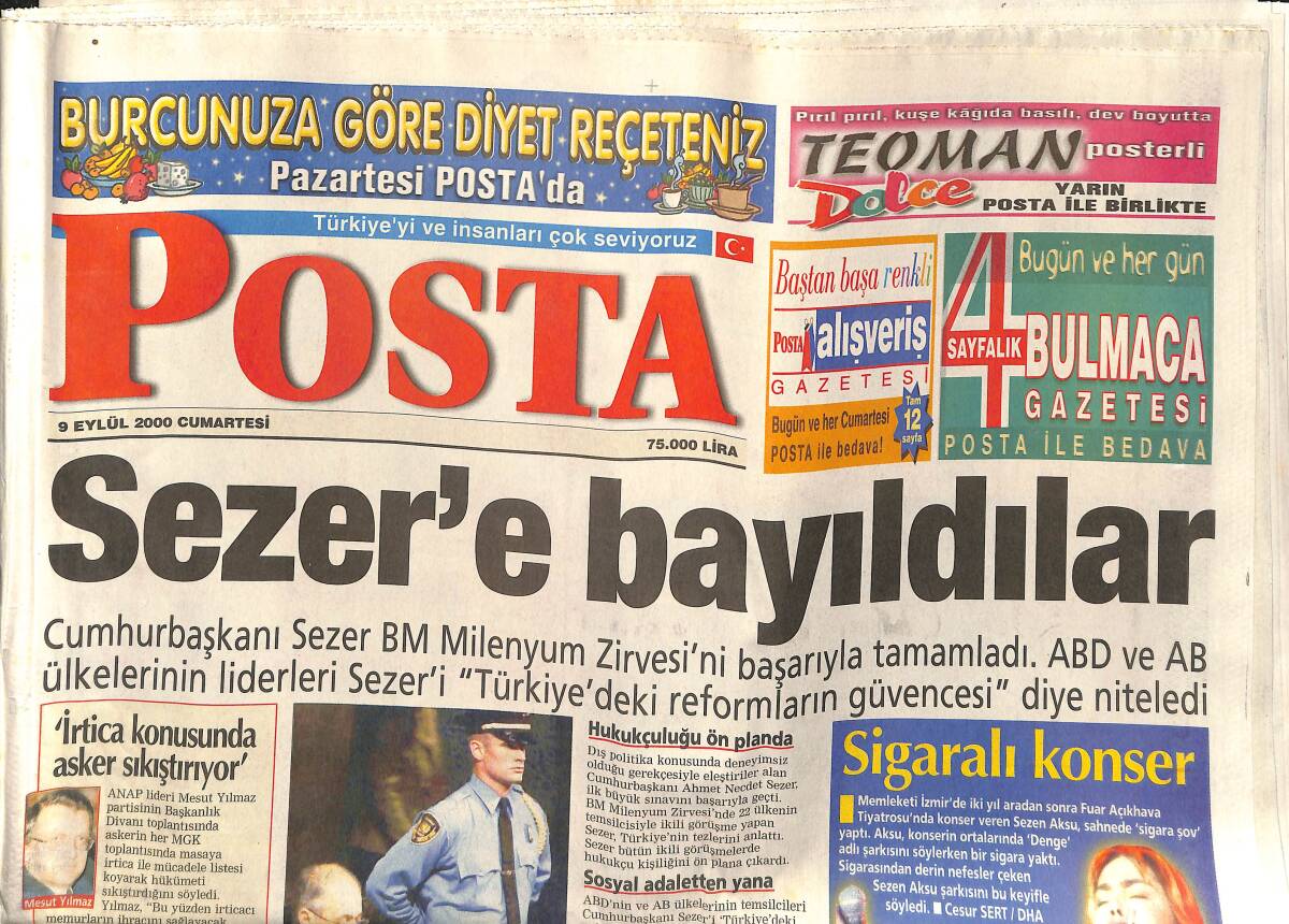 Posta Gazetesi 9 Eylül 2000 - Kadir İnanır İçin Kadınlar Kavga Etti - Sosyete Güzeli Biricik Ateşle Oynuyor GZ157379 - 1