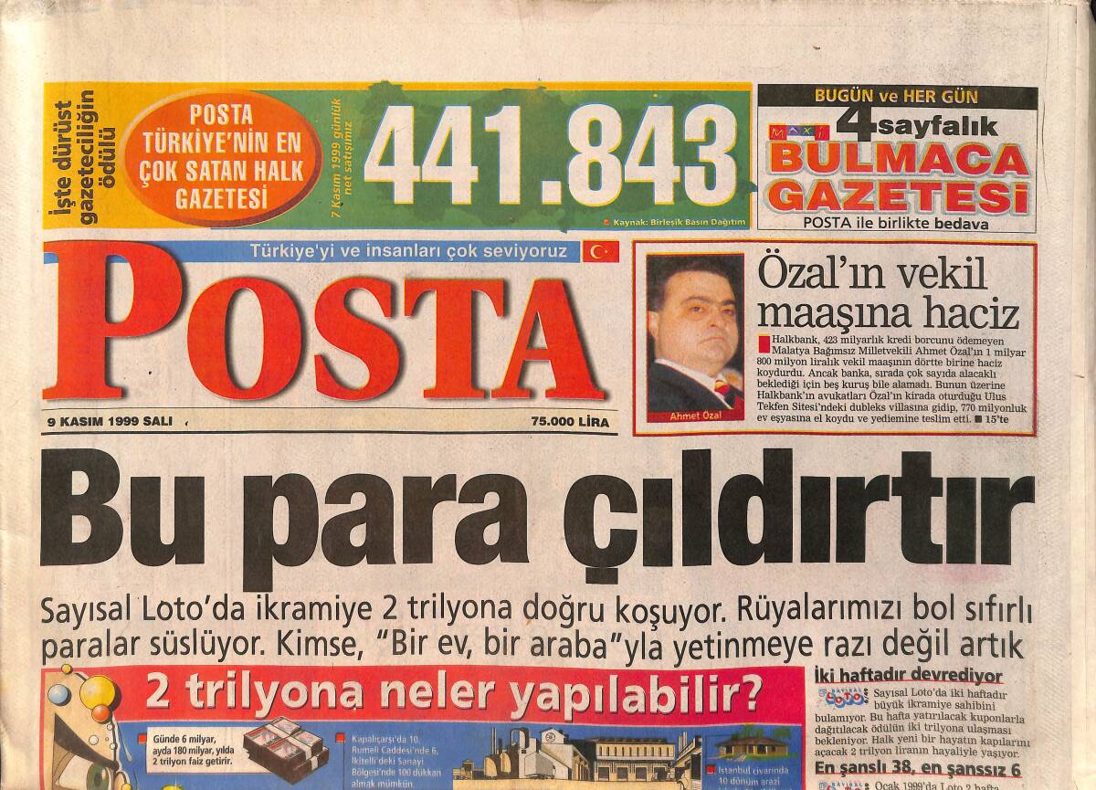 Posta Gazetesi 9 Kasım 1999 - Galatasaray Eleme Ustası, Fatih Terim 