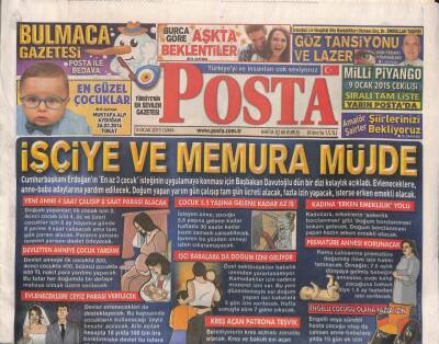 Posta Gazetesi 9 Ocak 2015 - Mahsun Kırmızıgül Hocalarının Elini Öptü - Bendeniz 2015e Damga Vuracak GZ106316 - 1