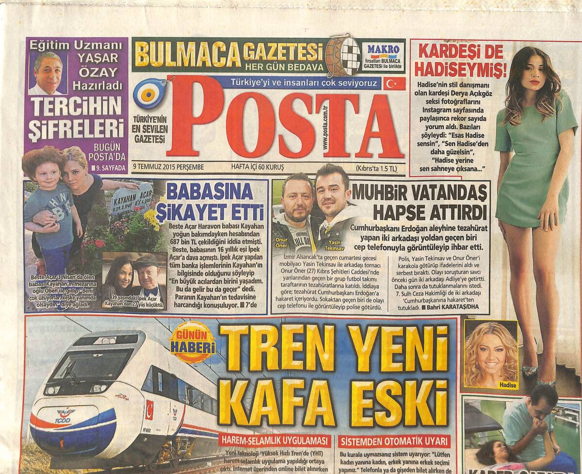 Posta Gazetesi 9 Temmuz 2015 - Arsa Turan Cadde Oldu - Lucas Podolski 