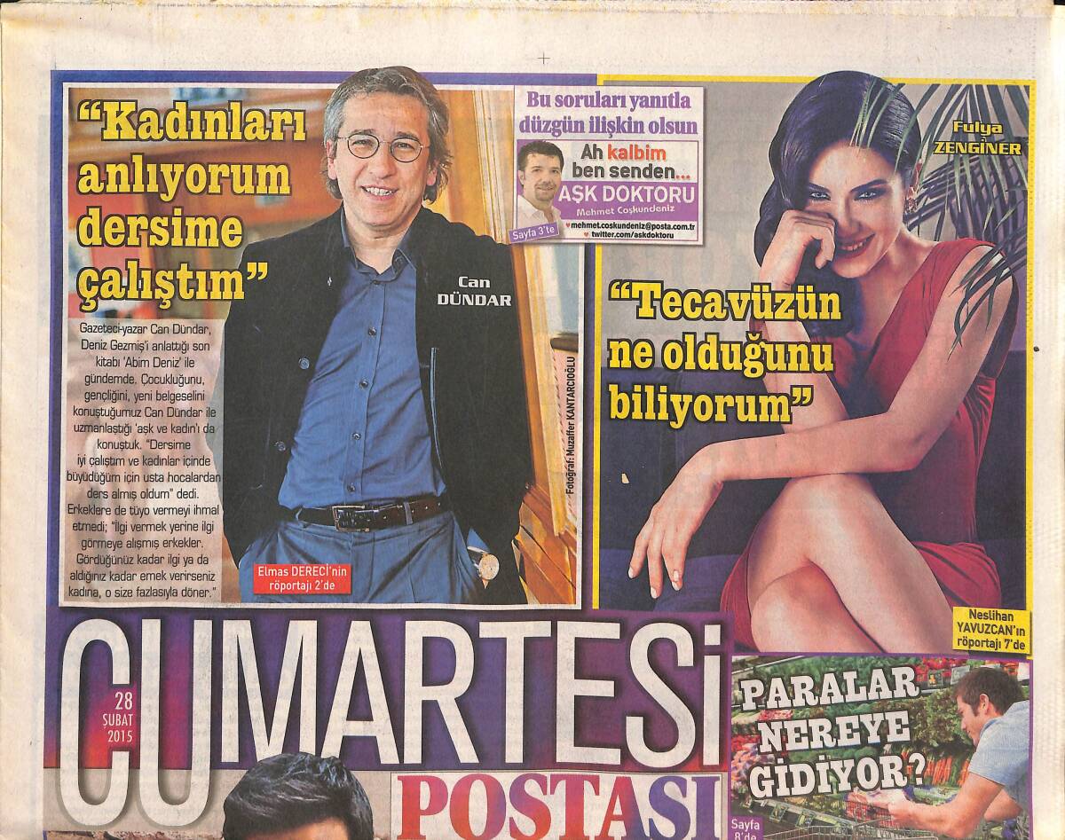 Posta Gazetesi Cumartesi Eki 28 Şubat 2015 - Gökhan Keser: Aşklarımı Kıskançlık Bitirdi - Ebru Şallı Önerim; Mandalina Maskesi GZ136025 - 1