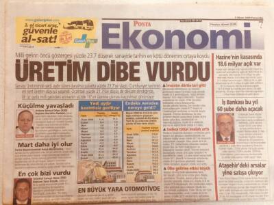 Posta Gazetesi Ekonomi Eki 9 Nisan 2009 - Üretim Dibe Vurdu GZ40069 - 1