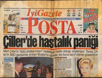 Posta Gazetesi İyi Gazete Eki 2 Ekim 1996 - Mehmet Ağar , Devletin Sesi - Çillerde Hastalık Paniği GZ123153 - 1