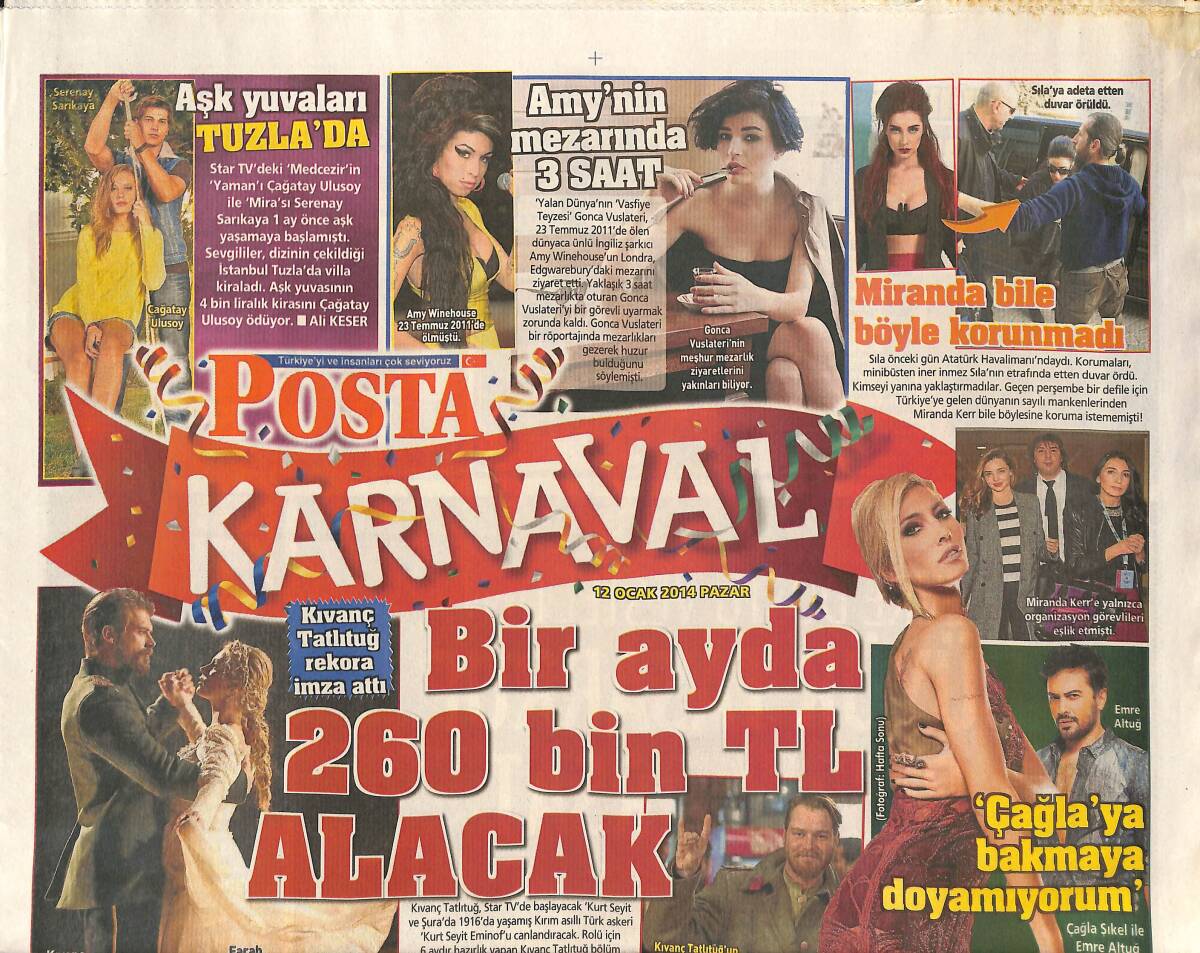 Posta Gazetesi Karnaval Eki 12 Ocak 2014 - Kıvanç Tatlıtuğ Rekora İmza Attı - Amy'nin Mezarında 3 Saat GZ137089 - 1