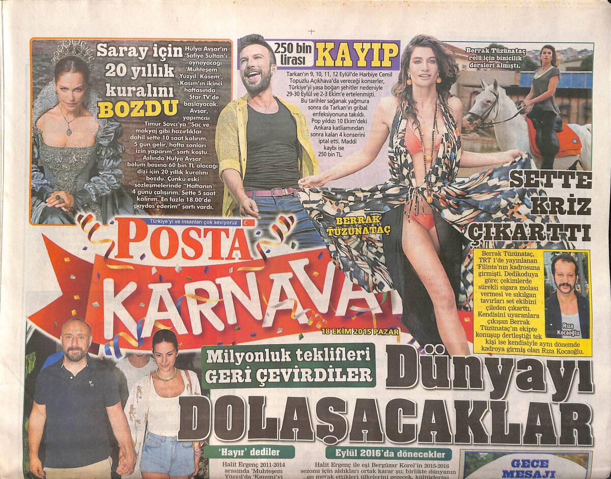 Posta Gazetesi Karnaval Eki 18 Ekim 2015 - Tarkan'ın 250 Bin Lirası Kayıp - Simge'den Gülşen'e İnce Mesaj GZ154734 - 1
