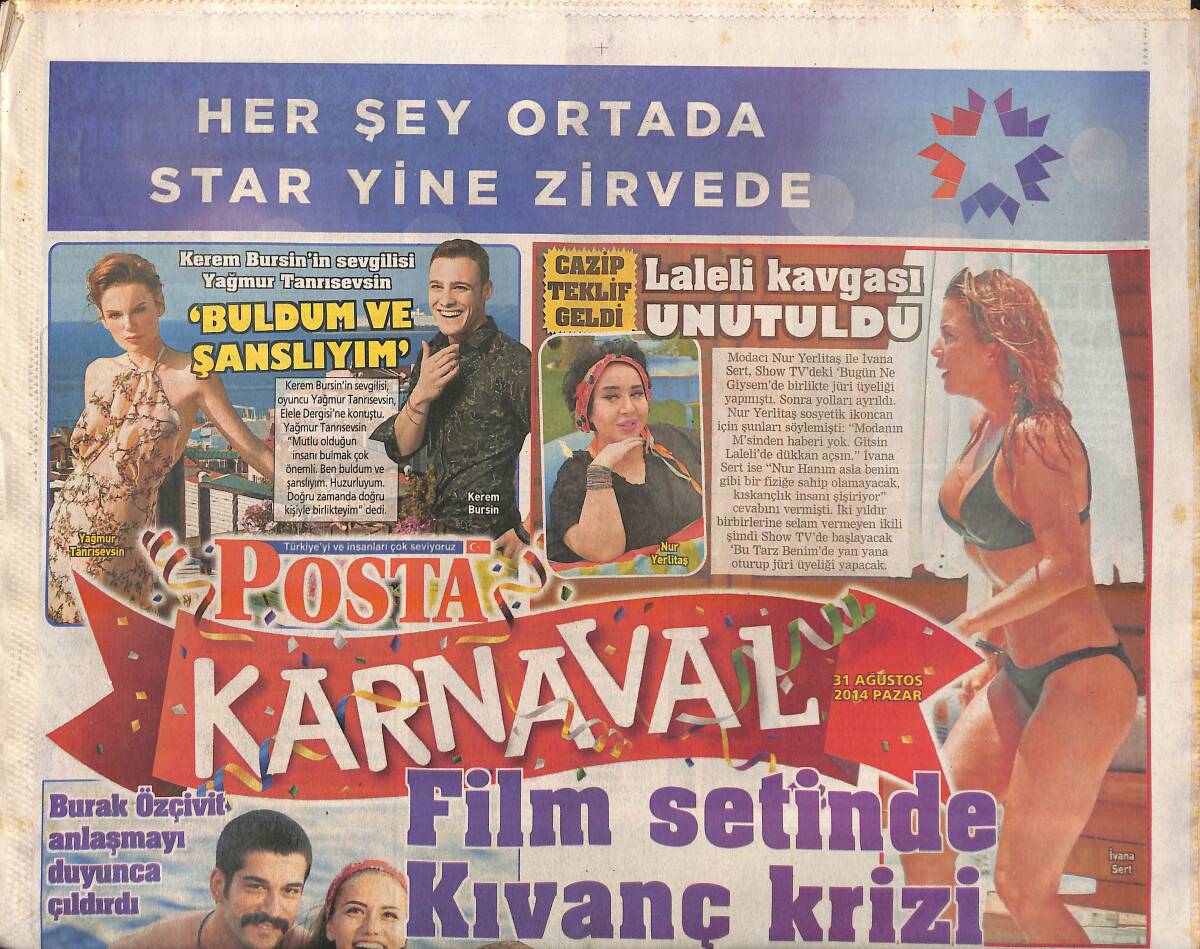 Posta Gazetesi Karnaval Eki 31 Ağustos 2014 - Yılmaz Erdoğan Ve Eşi Köy Evine Kapanacak! - Film Setinde Kıvanç Tatlıtuğ Krizi! GZ138827 - 1