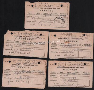 P.T.T 1954-55 Yılları Tahsilat Makbuzu 5 Adet EFM595 - 1