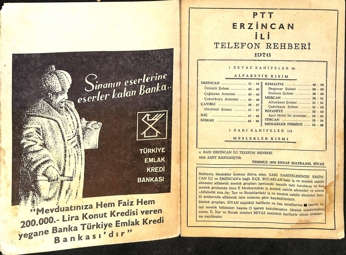 PTT Erzincan İli Telefon Rehberi 1976 NDR99571 - 2