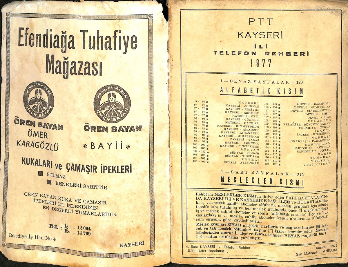 PTT Kayseri İli Telefon Rehberi 1977 NDR99572 - 2