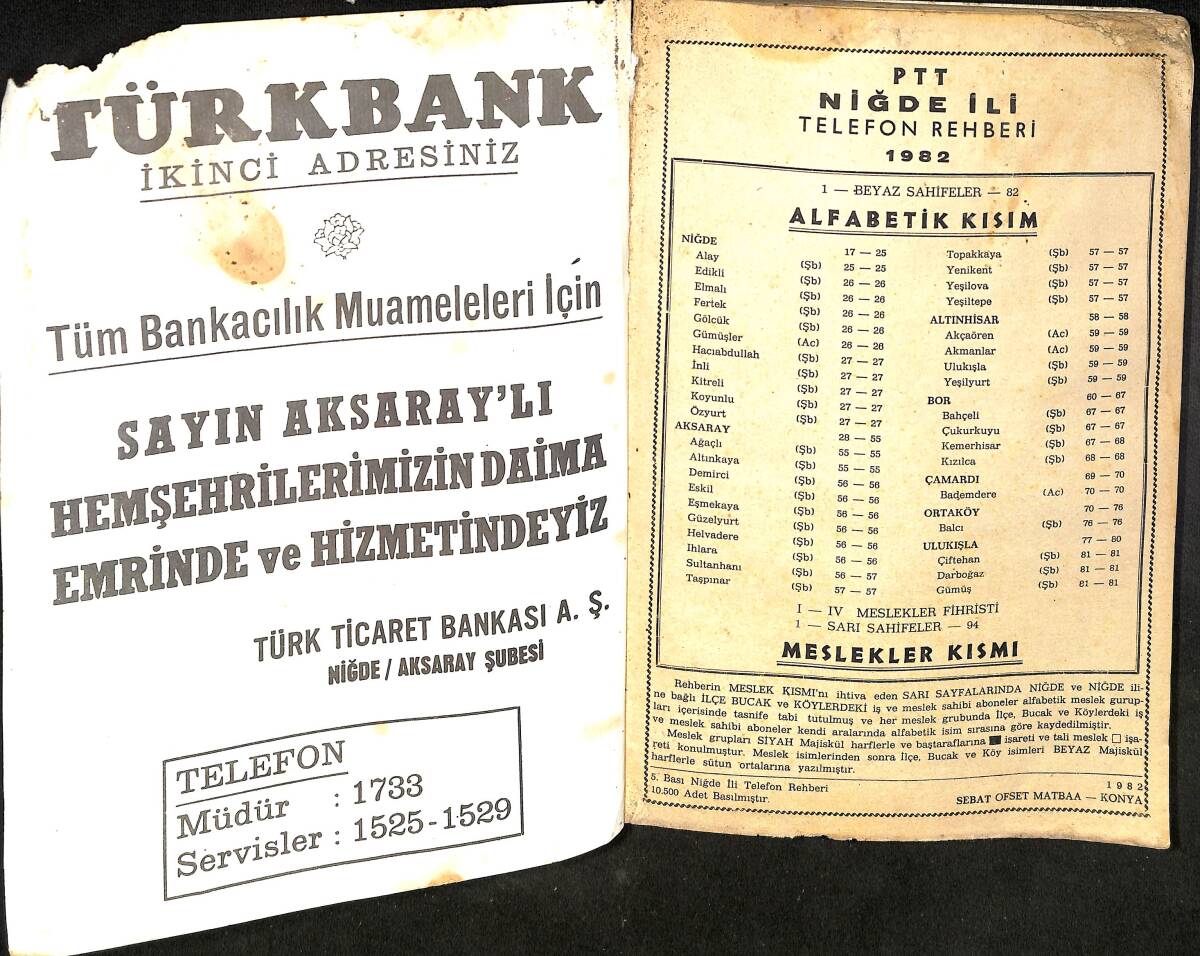 PTT Niğde İli Telefon Rehberi 1982 NDR99582 - 2