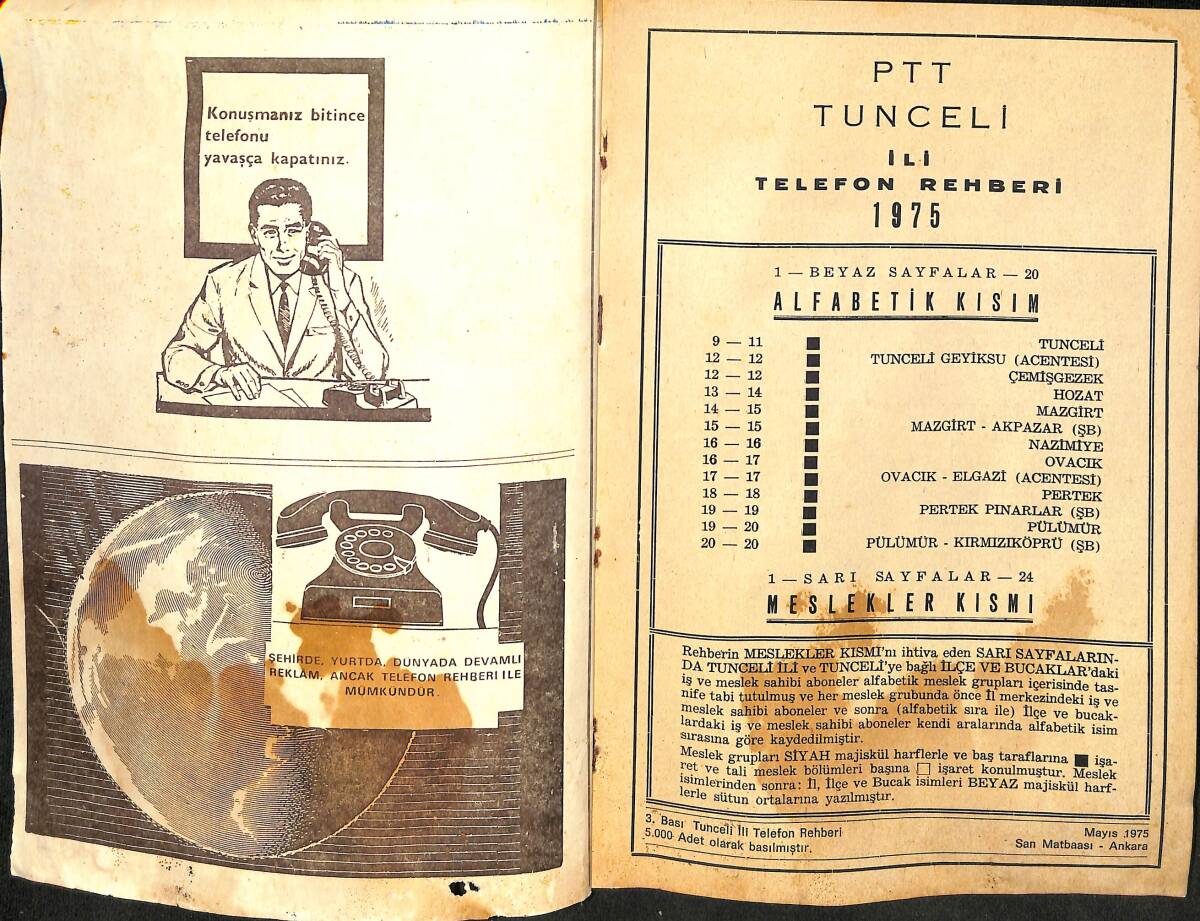 PTT Tunceli İli Telefon Rehberi 1975 NDR99578 - 2