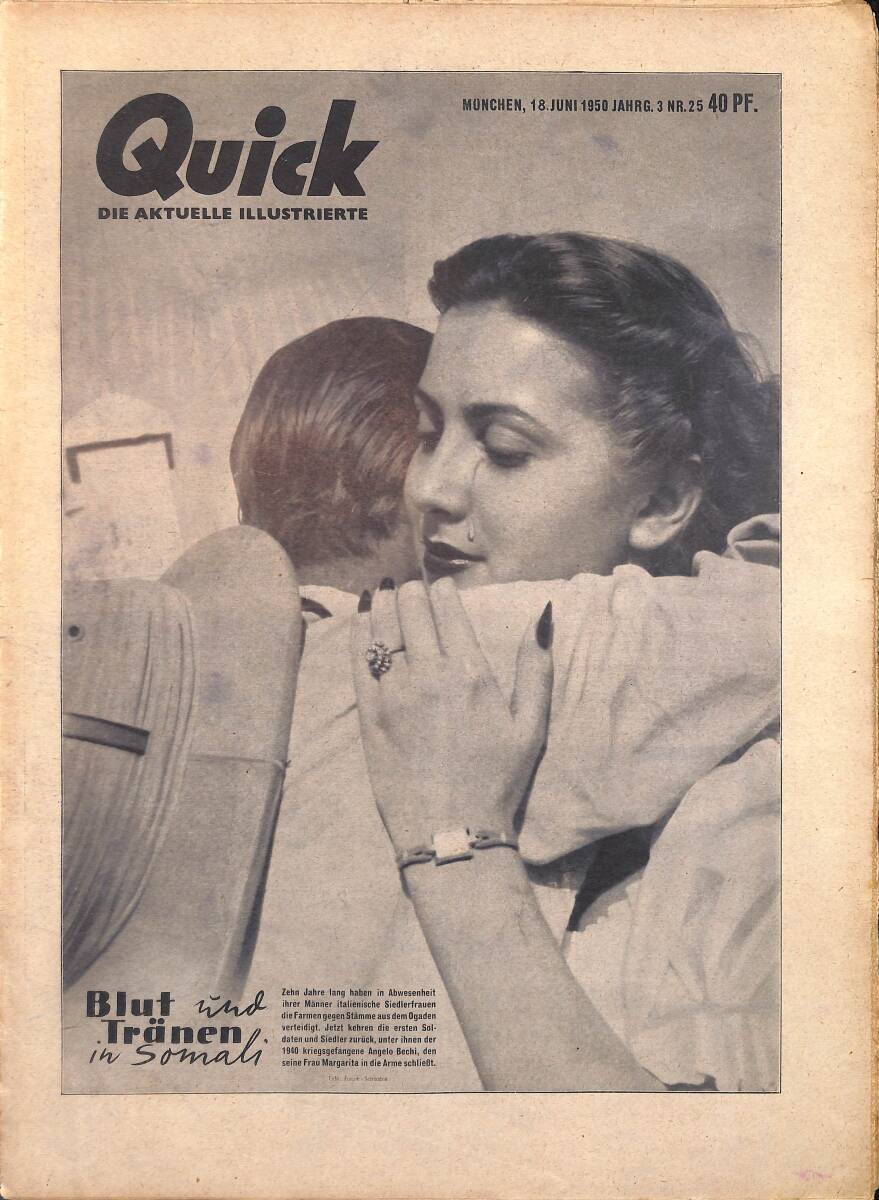 QUICK – Nr.25 – 18 Juni 1950 - 1940 kriegsgefangene Angelo Bechi, den seine Frau Margarita in die Arme schließt NDR100481 - 1