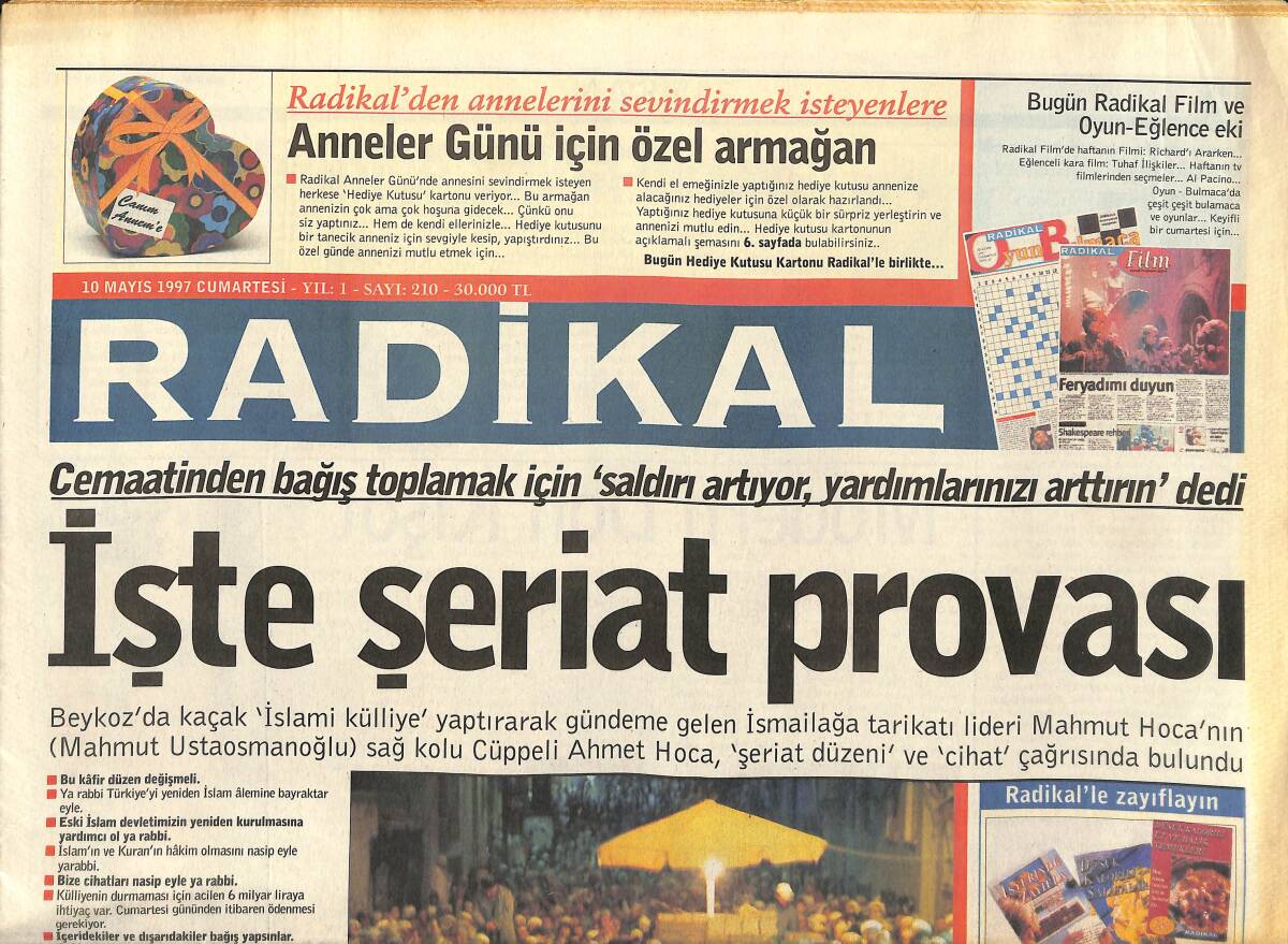 Radikal Gazetesi 10 Mayıs 1997 - Çiller , Umudunu Kesti - Refahyol Basına Savaş Açtı GZ148009 - 1