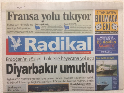 Radikal Gazetesi 12 Ağustos 2005 - Erdoğanın Sözleri Bölgede Umuda Yol Açtı,Diyarbakır Umutlu GZ27493 - 1
