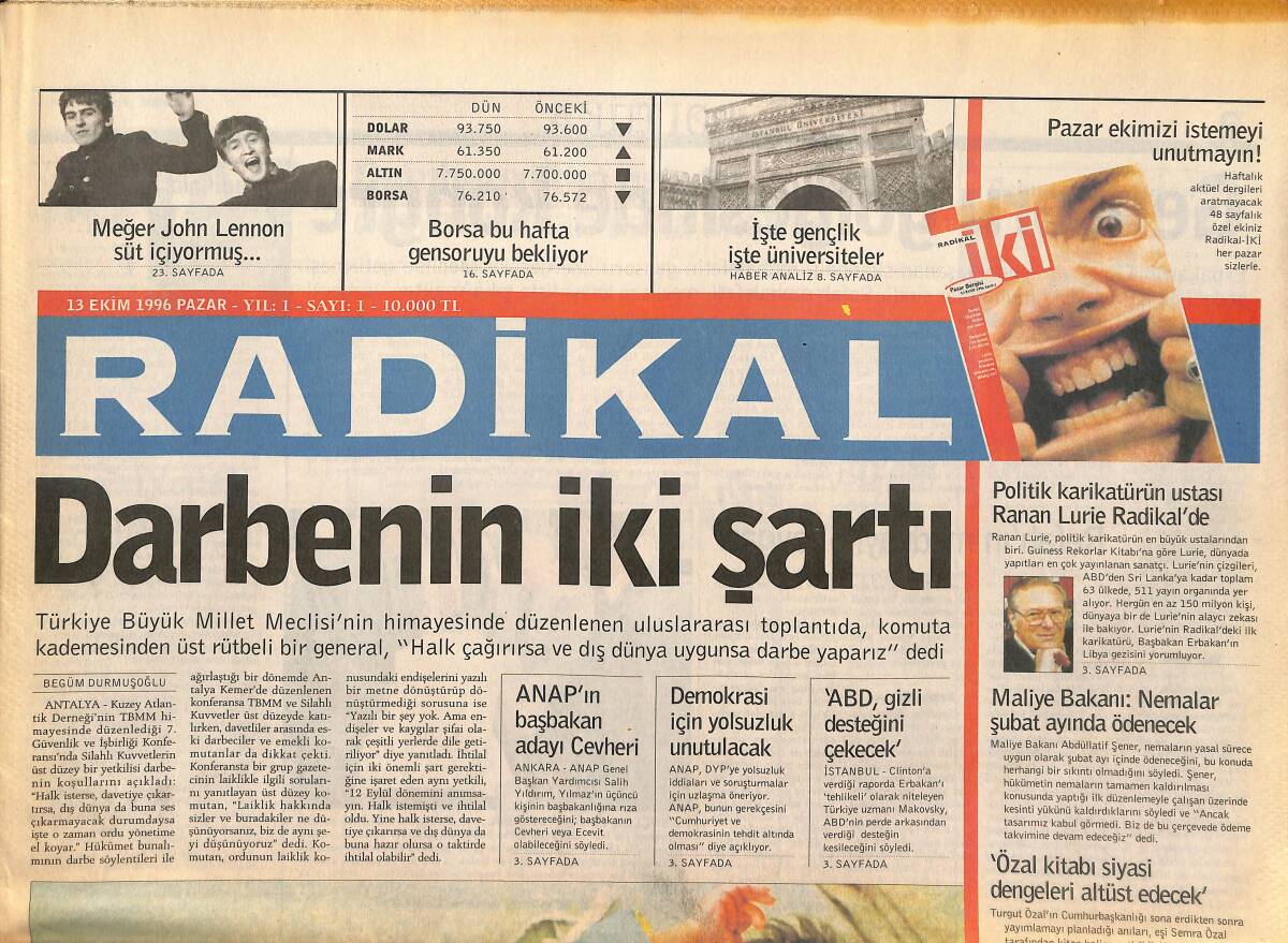 Radikal Gazetesi 13 Ekim 1996 - Eski İtalya Başbakanı Berlusconi de Dinleniyormuş - Tunceli , Yarı Açık Cezaevi GZ147748 - 1