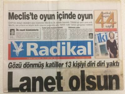 Radikal Gazetesi 14 Mart 1999 - Gözü Dönmüş Katiller 13 Kişiyi Diri Diri Yaktı GZ35989 - 1