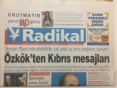 Radikal Gazetesi 14 Nisan 2004 - Özkökten Kıbrıs Mesajları GZ47173 - 1