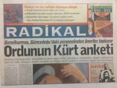 Radikal Gazetesi 16 Aralık 1996 - Ordunun Kürt Anketi GZ34988 - 1