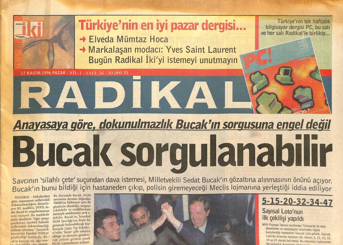 Radikal Gazetesi 17 Kasım 1996 - NBA'da Jordan Farkı - İmparator Fenere Karşı GZ147833 - 1