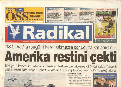 Radikal Gazetesi 18 Şubat 2003 - NATO Uzlaştı Ankara Rahat - Amerika Restini Çekti GZ127108 - 1