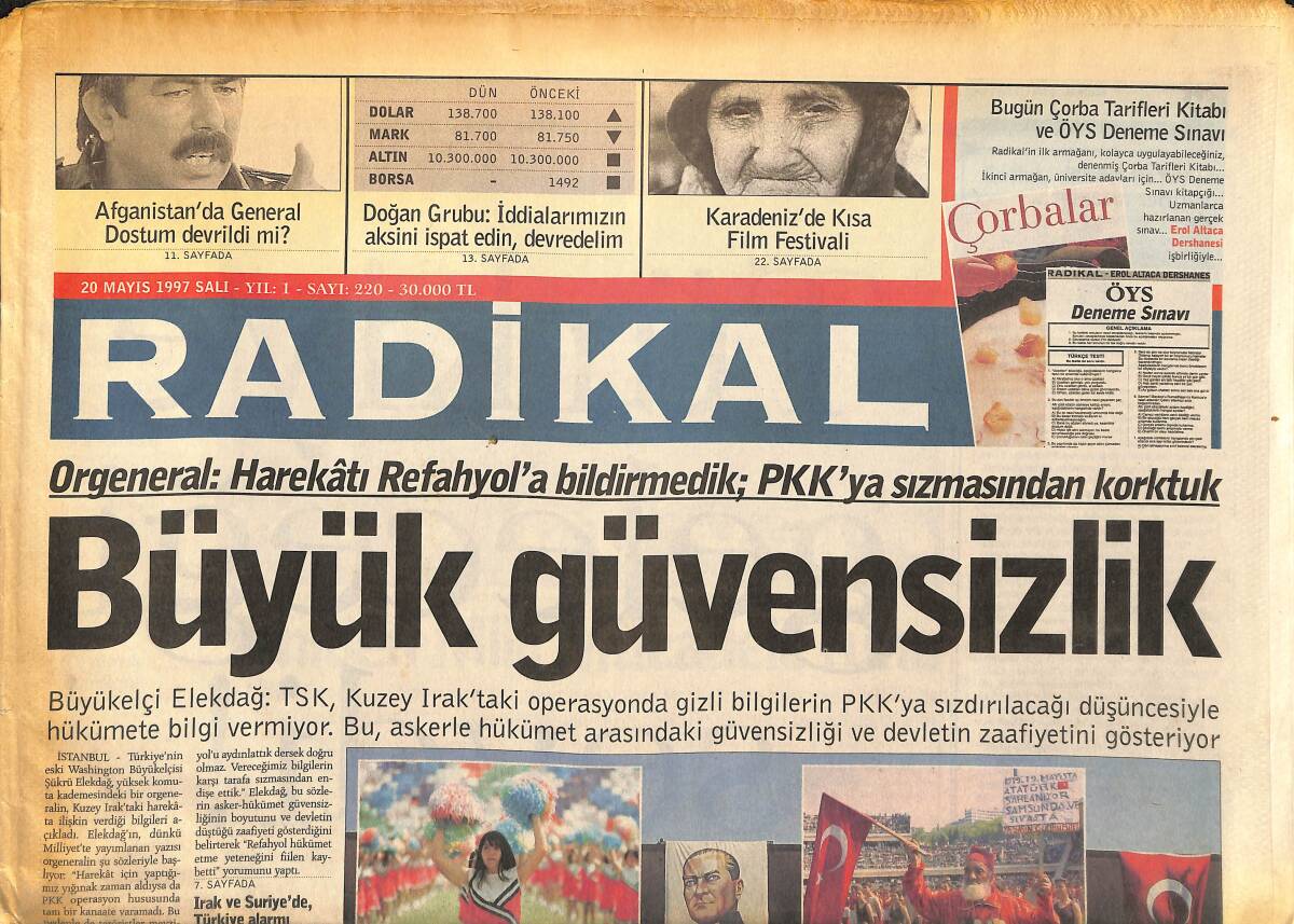 Radikal Gazetesi 20 Mayıs 1997 - Afganistan'da General Dostum Devrildi Mi ? - Refah'ta Gensoru Çözülmesi Başladı GZ147756 - 1