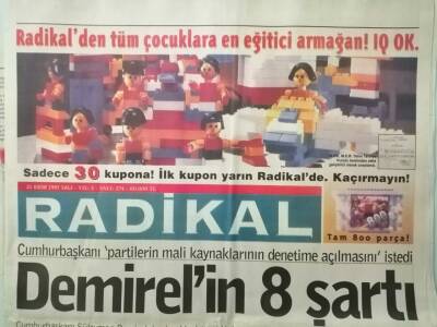 Radikal Gazetesi 21 Ekim 1997 Cumhur Başkanı Partilerin Mali Kaynaklarının Denetime Açılmasını İstedi - GZ37823 - 1