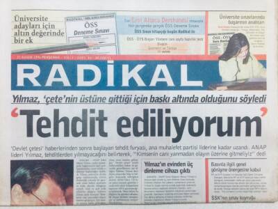 Radikal Gazetesi 21 Kasım 1996 - Mesut Yılmaz Tehdit Ediliyorum GZ42942 - 1