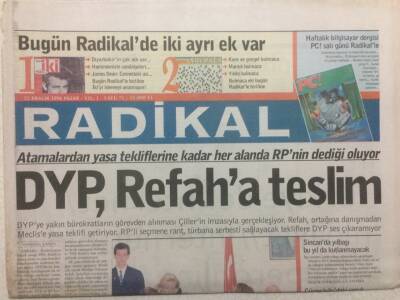 Radikal Gazetesi 22 Aralık 1996 - DYP,Refaha Teslim GZ34989 - 1