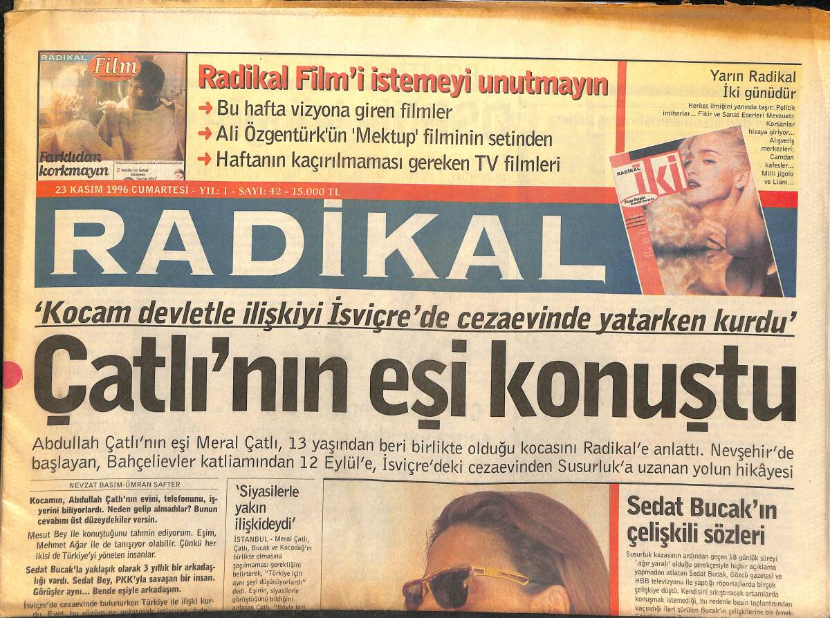 Radikal Gazetesi 23 Kasım 1996 - Galatasaray Farka Alıştı - Çiller Ailesi Zararına Çalışmış GZ147831 - 1