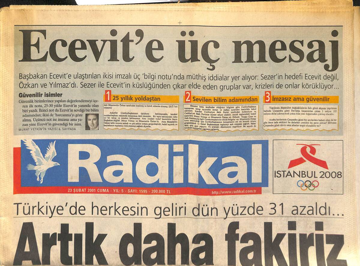 Radikal Gazetesi 23 Şubat 2001 - IMF İle Sil Baştan - İnternetten Naklen İdam GZ147995 - 1