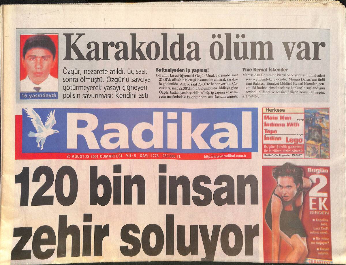 Radikal Gazetesi 25 Ağustos 2001 - Arem Artık Avrupa'da - 120 Bin İnsan Zehir Soluyor GZ2567 - 1