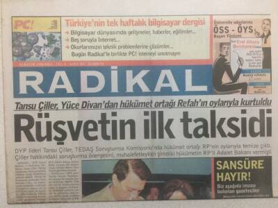 Radikal Gazetesi 26 Kasım 1996 - Tansu Çiller,Yüce Divandan Ortağı Refahın Oylarıyla Kurtuldu GZ34992 - 1